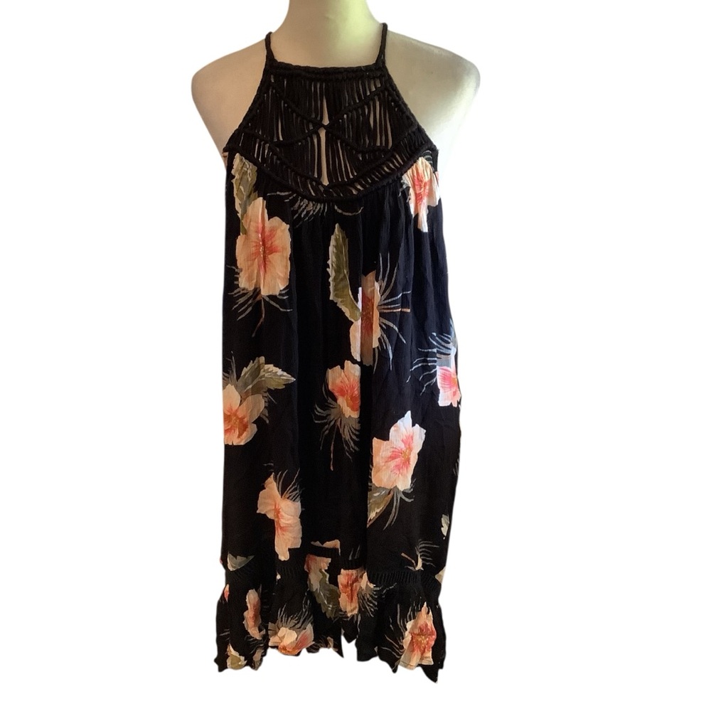 Volcom Black Floral Halter High Low Hem Dress BRAND NEW Size M
